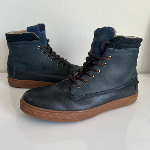 Aldo Navy Leather Lace-Up Boots with Brown Sole main image 5